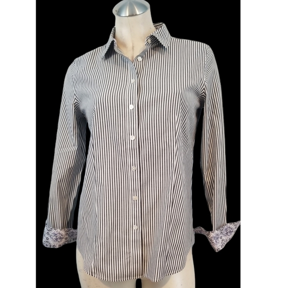 Talbots Size 6P Wrinkle Resistant Button Up Shirt Pinstripe - Picture 1 of 7